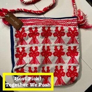 Star Mela NWT ‎ Embroidered Pink Beach or Tot Bag Blue Accents Top and Side